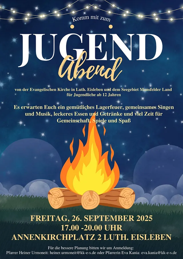 Plakat mit Informationen zum Jugendabend in Eisleben am 26.09.2025